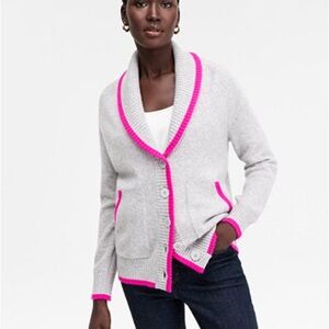 Charter Club Light Gray Cardigan with Hot Pink Trim